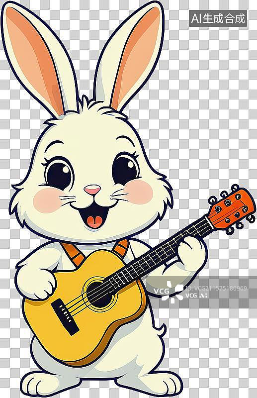 【AI数字艺术】可爱的兔子弹吉他免抠素材图片素材