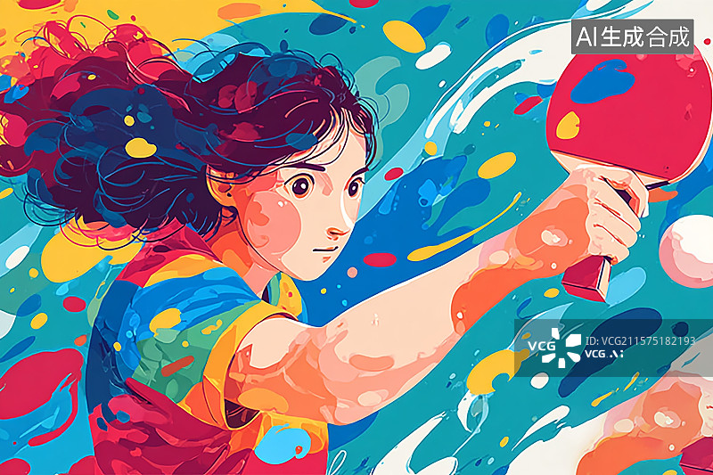 【AI数字艺术】正在比赛的女性乒乓球运动员插画图片素材