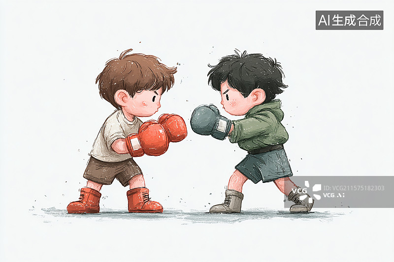【AI数字艺术】卡通风格，两名拳击运动员激烈对抗图片素材