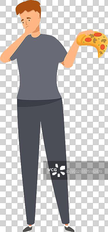 年轻男子厌恶地拿着一片披萨图片素材