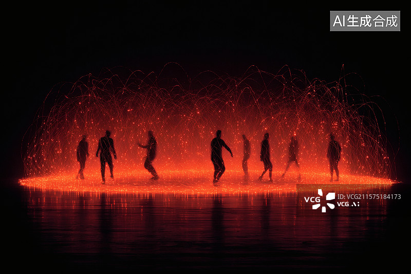 【AI数字艺术】火圈中的舞者剪影图片素材