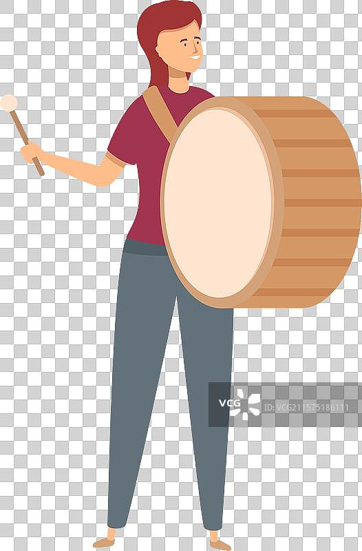 年轻女性在行进乐队中打低音鼓图片素材