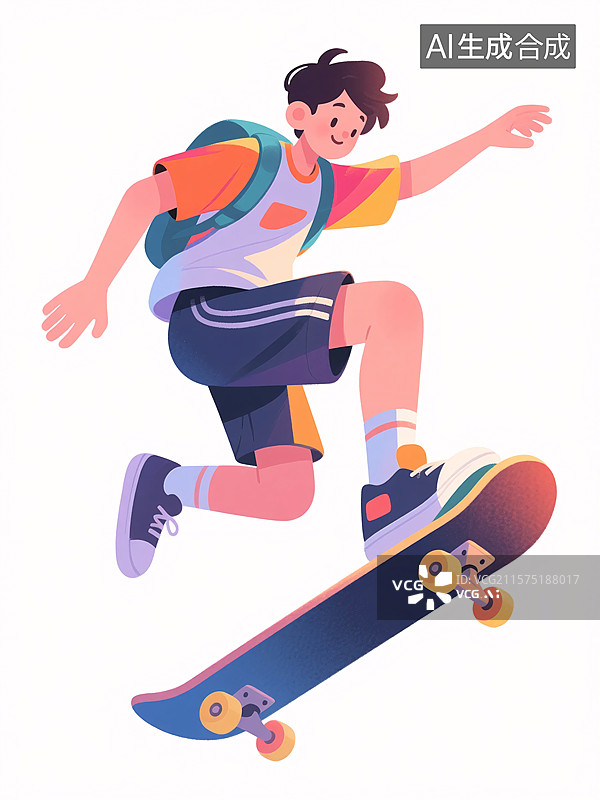 【AI数字艺术】滑板少年图片素材