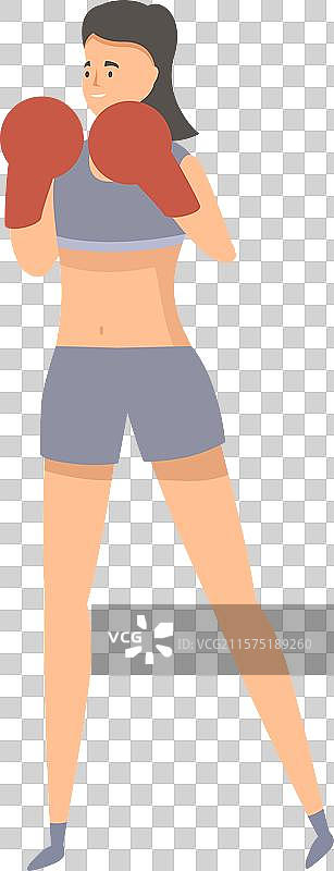 年轻女拳击手戴着手套站着图片素材