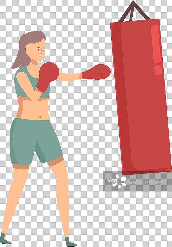 年轻女性运动员进行拳击训练，挥拳出击图片素材