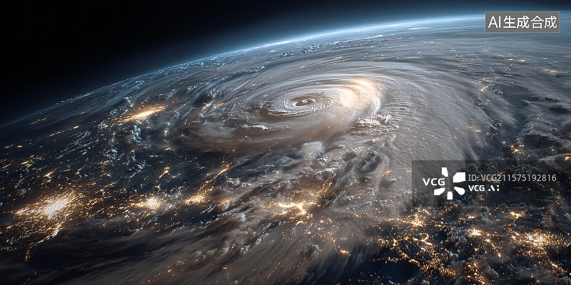 【AI数字艺术】地球之眼：风暴与灯火图片素材