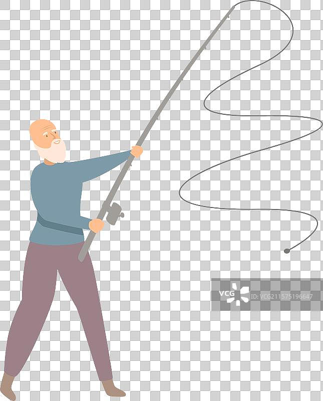 一位老年男子正在用钓竿钓鱼，享受退休生活图片素材