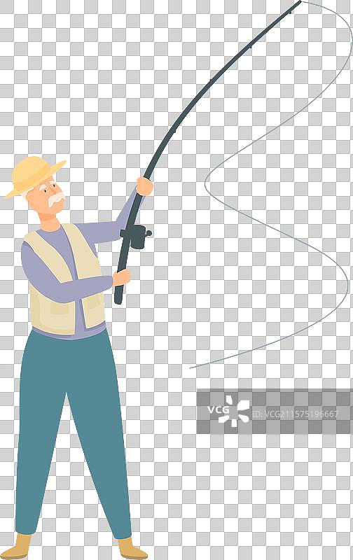 老渔夫投掷钓竿，享受钓鱼乐趣图片素材