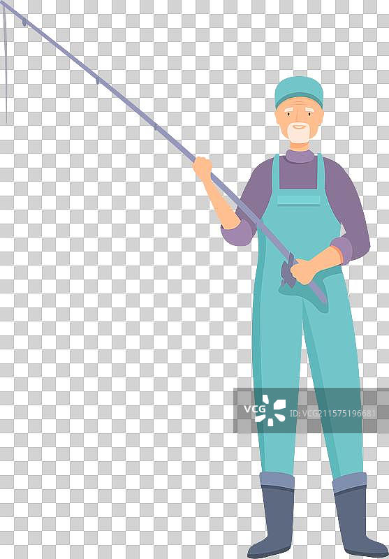 老渔夫手持钓竿，享受钓鱼时光图片素材