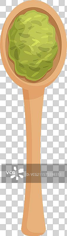 木勺盛着绿色芥末酱调料图片素材