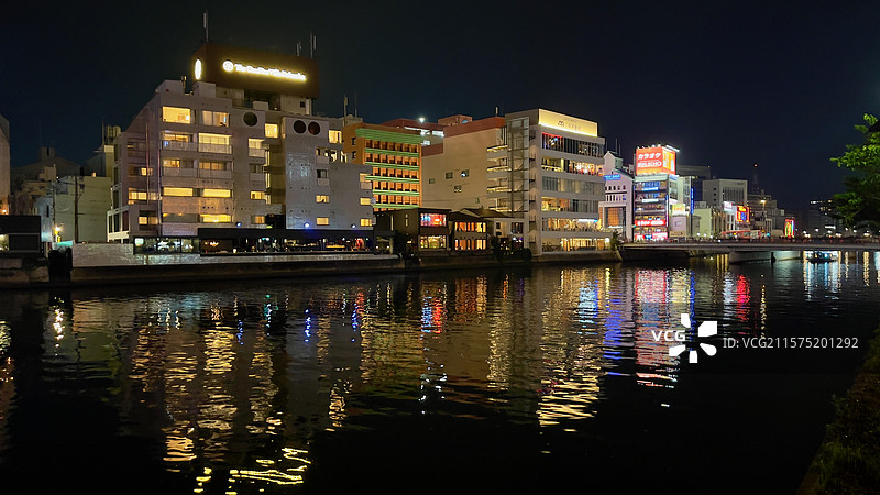 福冈那珂川两岸夜景风光图片素材