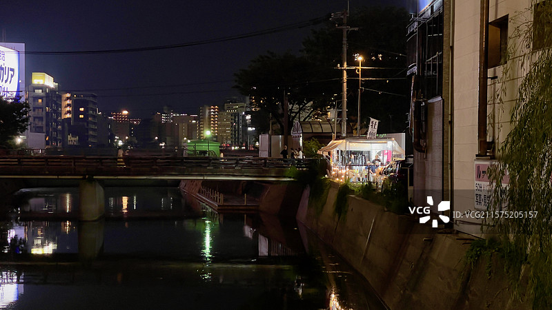 福冈那珂川两岸夜景风光图片素材