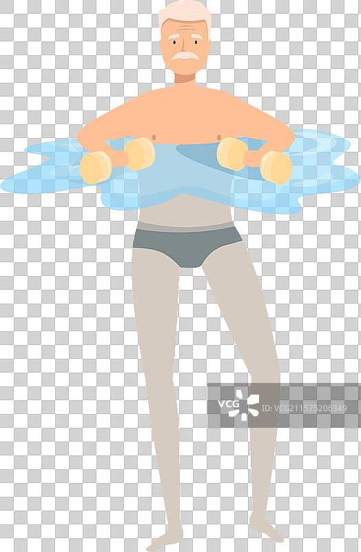 老年男子在水中使用哑铃锻炼图片素材