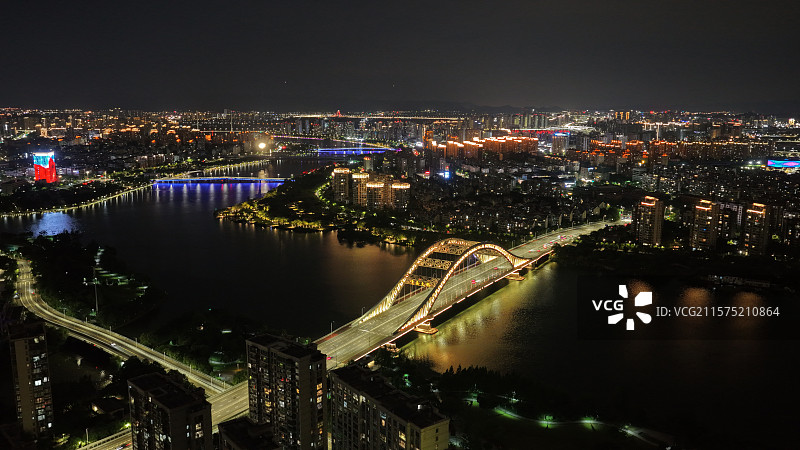 宁波姚江湾头大桥天水片区夜景灯光秀图片素材