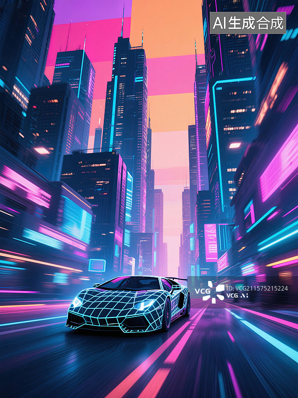 【AI数字艺术】未来都市的炫酷电网跑车图片素材