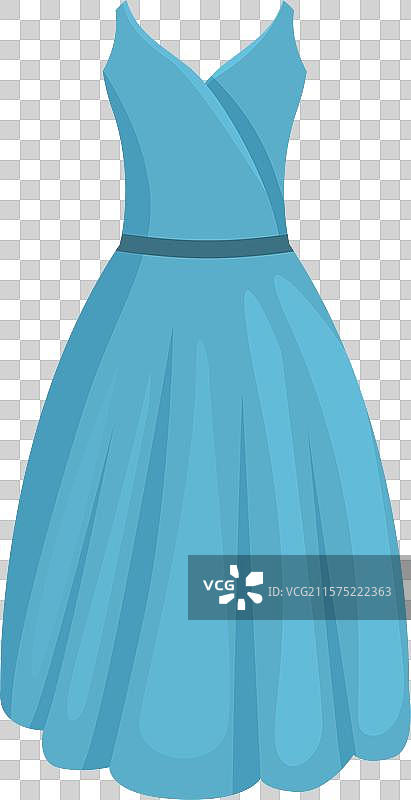 长款优雅的蓝色连衣裙，配有腰带。图片素材