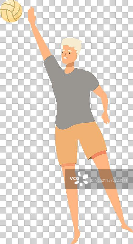 年轻男子在海滩上打排球发球图片素材