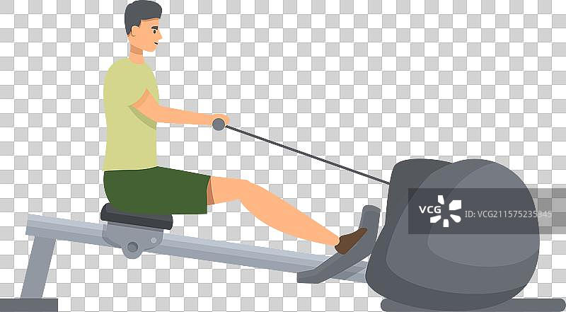 年轻男子正在划船机上锻炼图片素材