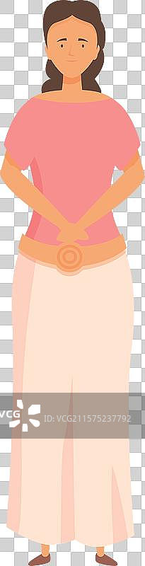 女人双手放在肚子上，面露痛苦之色。图片素材