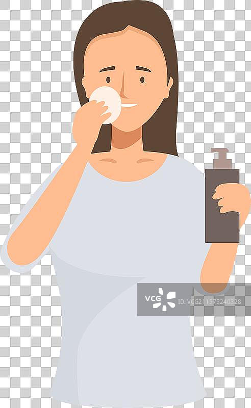 年轻女性用棉垫卸妆图片素材