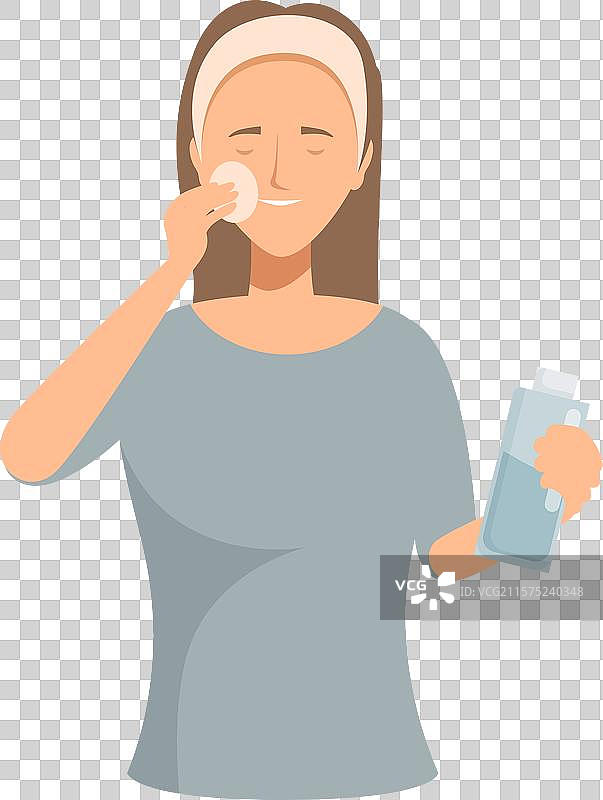 年轻女性用棉垫卸妆图片素材