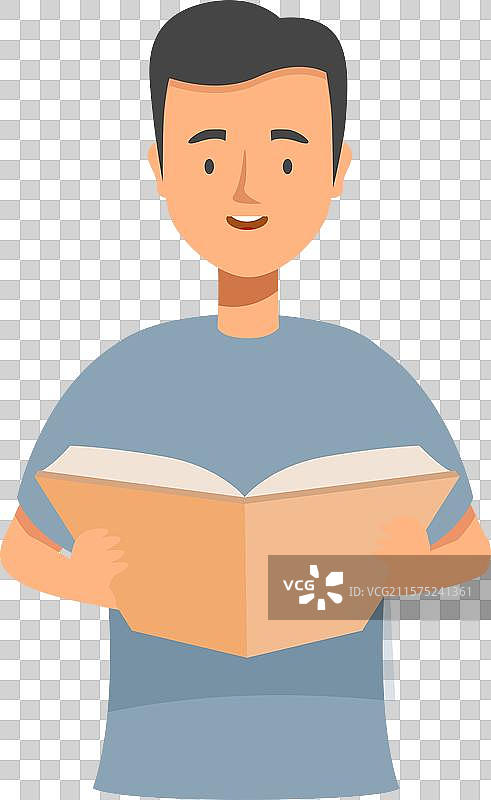 年轻男子微笑着阅读教科书图片素材