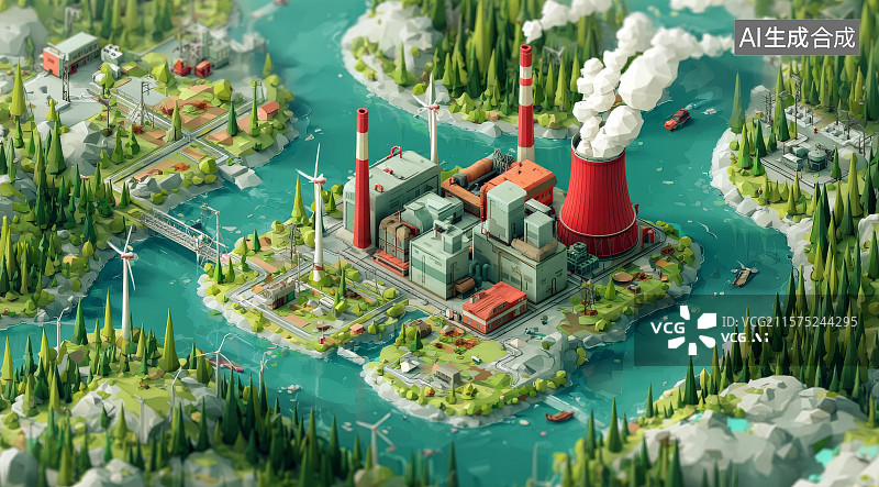 【AI数字艺术】节能环保工厂等距视图图片素材