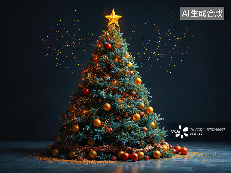 【AI数字艺术】圣诞树上的星光图片素材