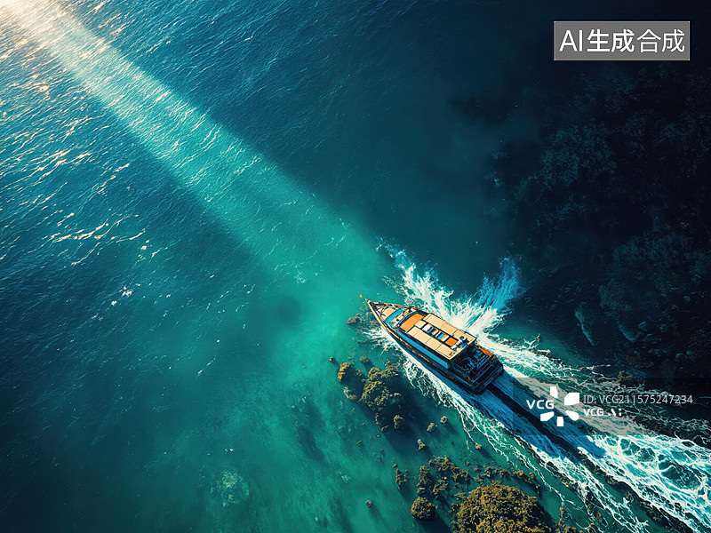【AI数字艺术】海上阳光快艇图片素材