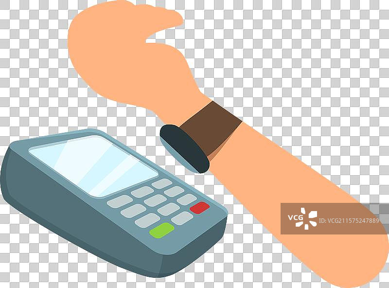 顾客在POS机上使用智能手表进行NFC支付图片素材