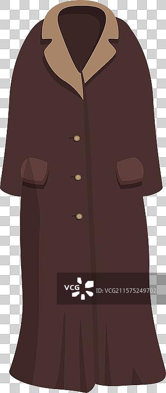 长棕色冬季大衣，带毛领，孤立在白色背景上图片素材