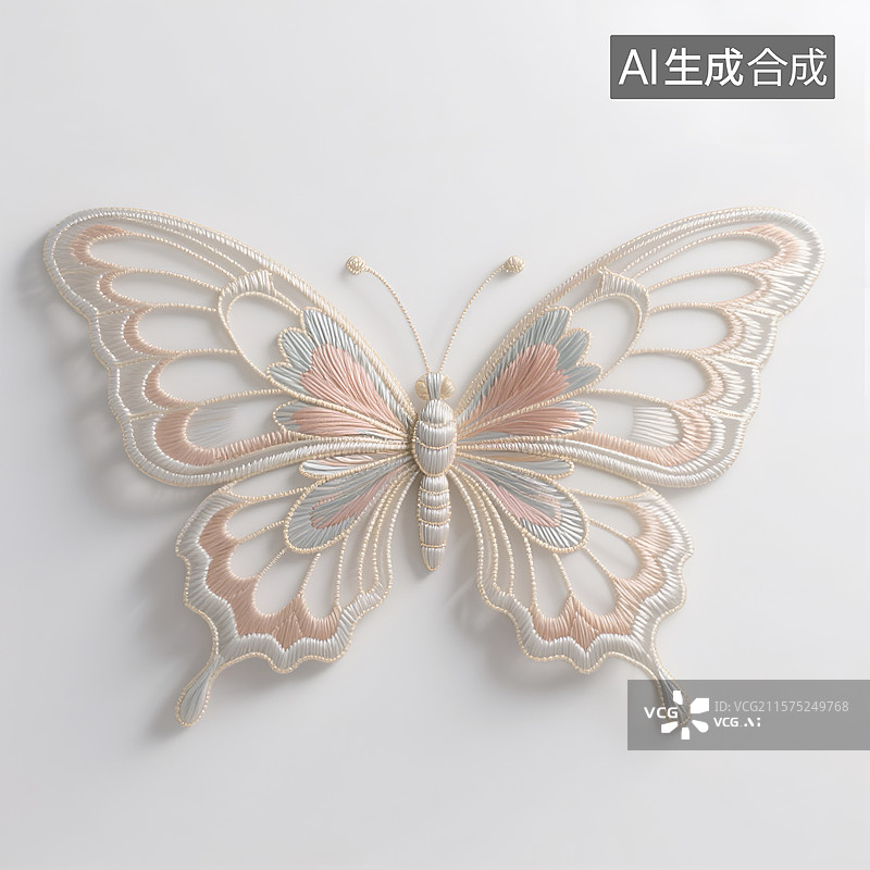 【AI数字艺术】白色背景上发光的白色蝴蝶装饰图片素材