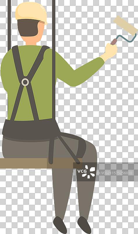 工业攀爬工人使用滚筒涂墙图片素材