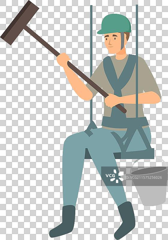 窗户清洁工使用刮水器悬挂清洁窗户图片素材