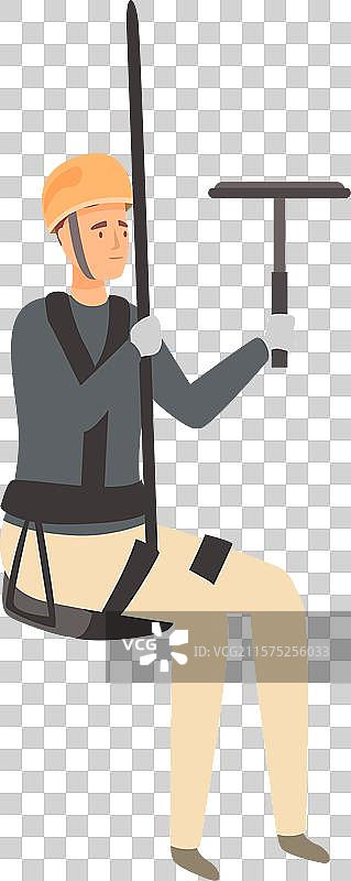 工业攀爬工人悬挂在绳索上使用刮水器图片素材