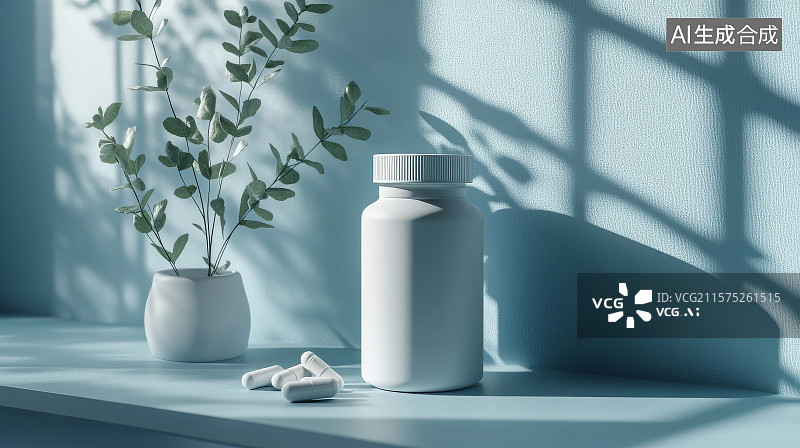 【AI数字艺术】窗边的药瓶与绿植图片素材