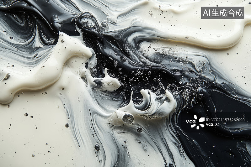 【AI数字艺术】黑白抽象液体混合图片素材
