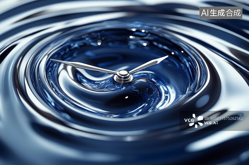 【AI数字艺术】水面上的时钟指针图片素材