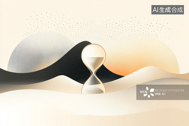 【AI数字艺术】沙漏与抽象波浪背景图片素材