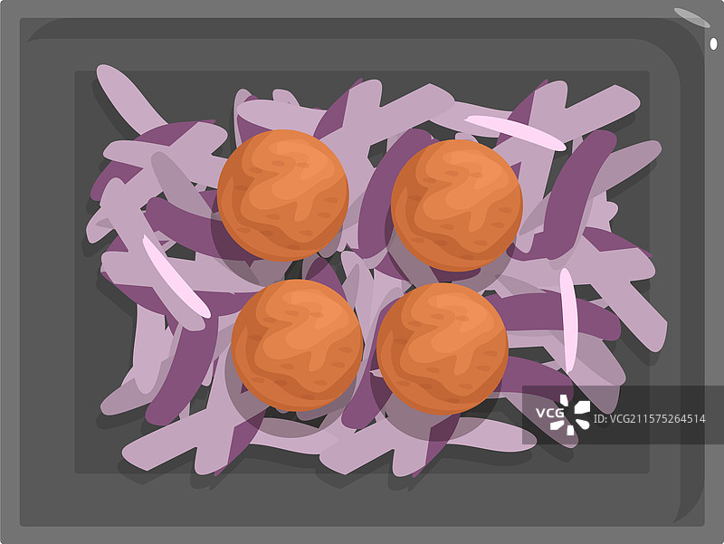 红卷心菜上的肉丸正在烹饪图片素材