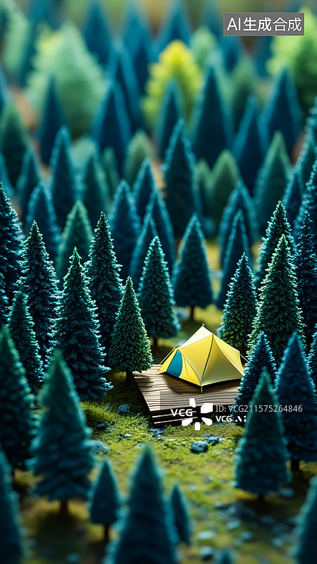 【AI数字艺术】森林中露营帐篷三维插画图片素材