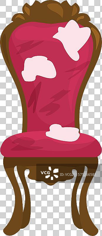 旧的褪色红色天鹅绒椅子，配有木腿图片素材