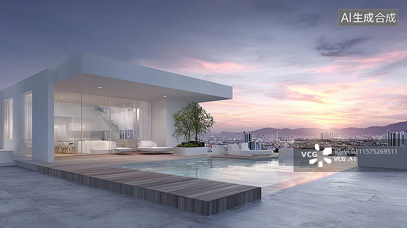 【AI数字艺术】现代别墅豪宅，第四代住宅，汽车广告背景图图片素材