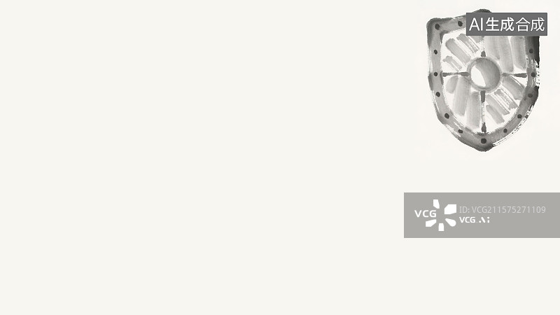 【AI数字艺术】复古中国风水墨画右上背景，金属盾牌古代冷兵器对战防御工具手持格挡 现代安全防护保护概念图标标志标识图片素材