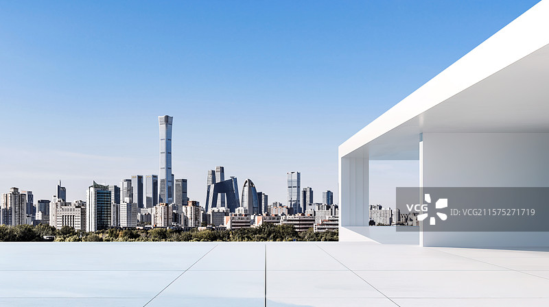 中国北京城市天际线和现代极简建筑平台广告背景图片素材