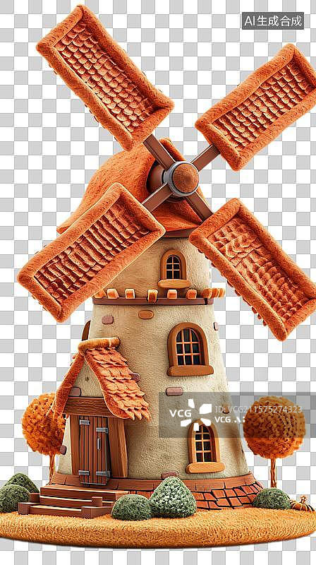 【AI数字艺术】风车卡通手绘建筑素材图片   童话风车屋的甜蜜幻想   迷你风车建筑的艺术图片素材