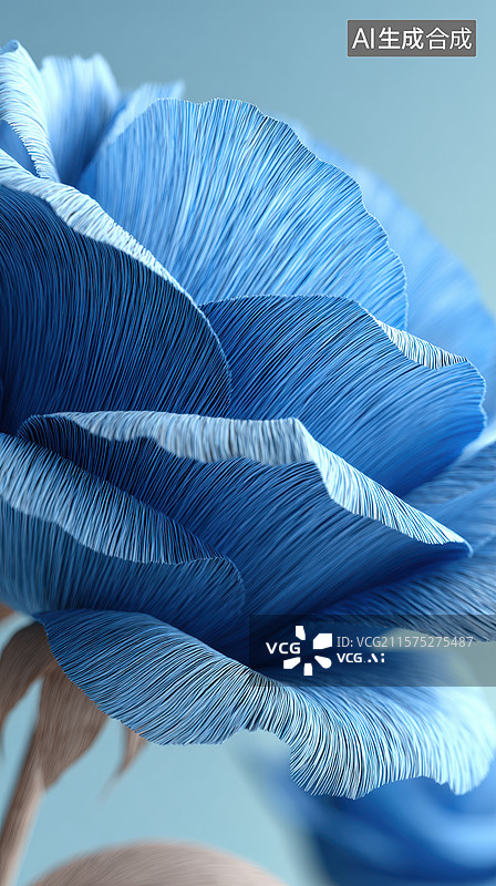 【AI数字艺术】蓝色纸艺花朵的细腻纹理图片素材