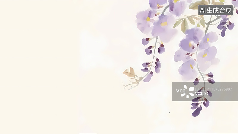 【AI数字艺术】紫藤萝留白背景水墨画居右图片素材
