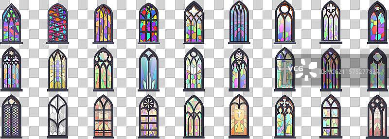 教堂玻璃图标集 彩色合集图片素材