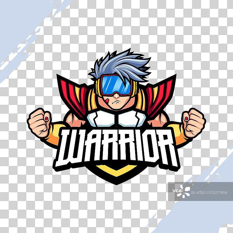 身穿白色盔甲的战士与护目镜吉祥物图片素材